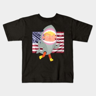 Donald Trump Riding Shark 4th Of July American USA Flag Kids T-Shirt